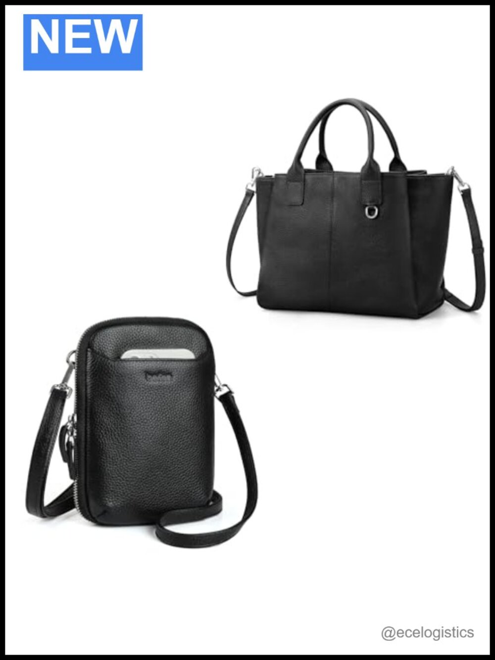 Genuine Leather 2-Piece Handbag Set: RFID Crossbody Phone Purse & Structured